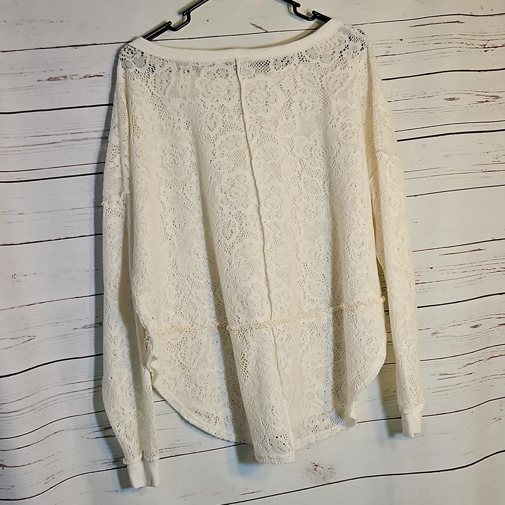 Free People Ivory Lace Knit Pullover Sweater Top, Bohemian Chic,‎ Relaxed